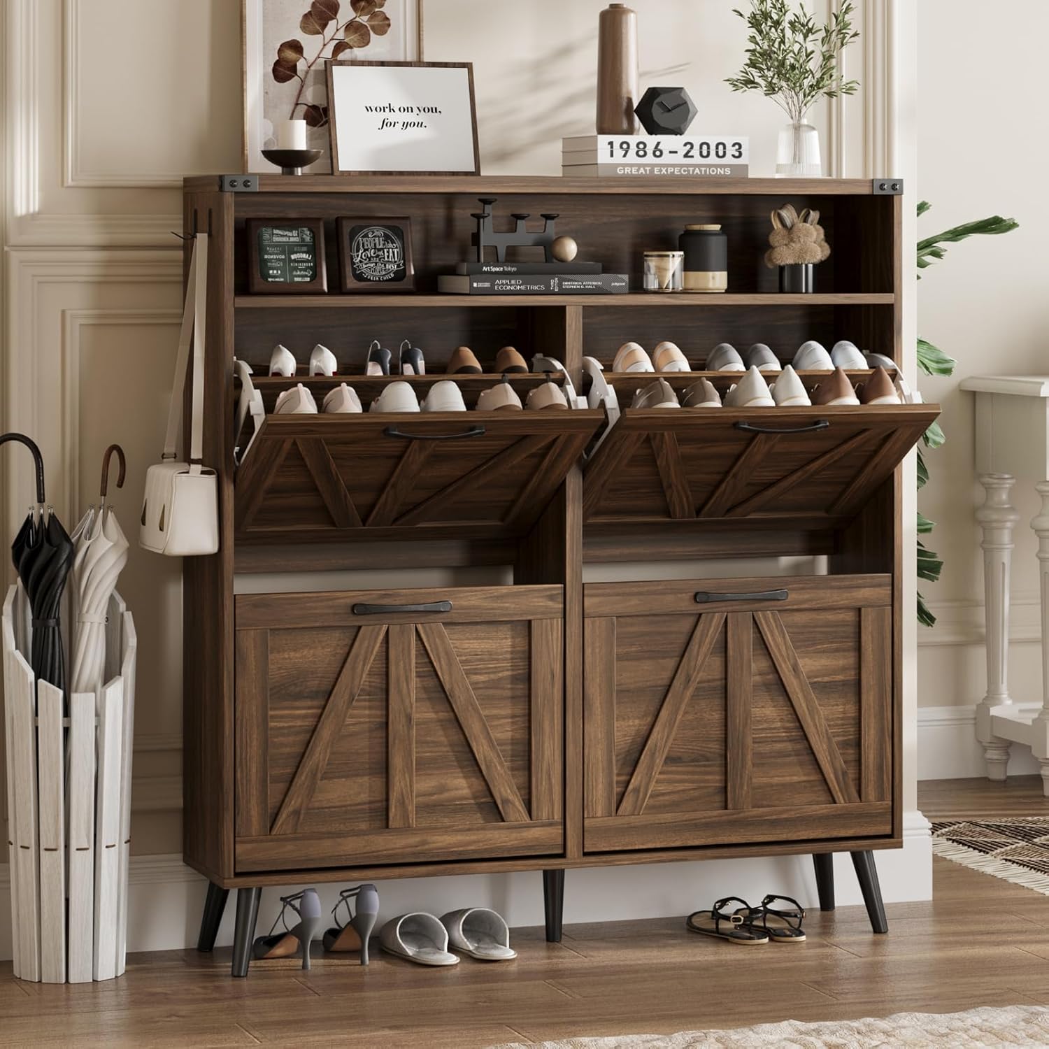 i*-Shoe Cabinet With 4 Flip Dr - Shoe Rack Cabinet Narrow Entryway recension och pris