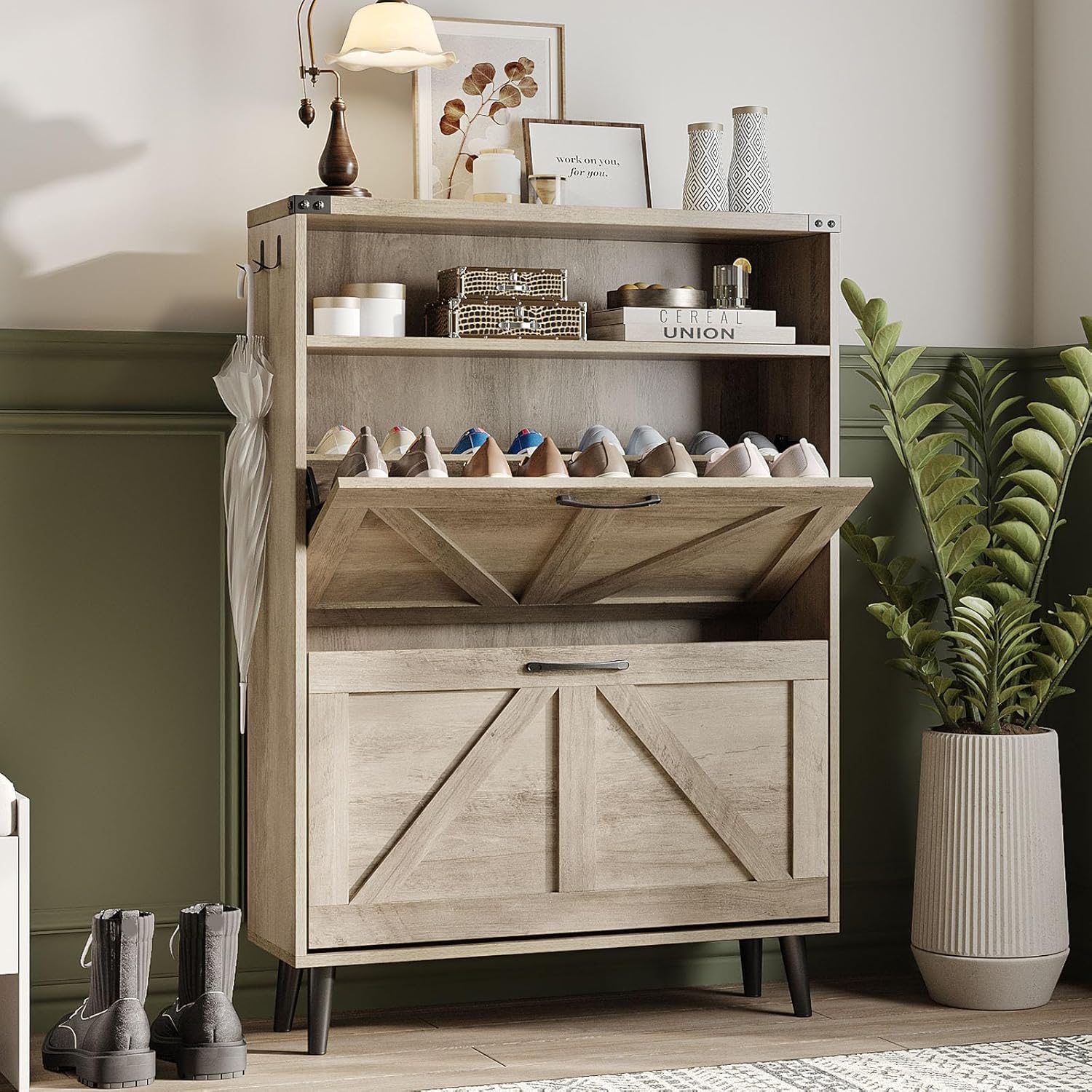 i*-Shoe Cabinet With 4 Flip Dr - Shoe Rack Cabinet Narrow Entryway recension och pris