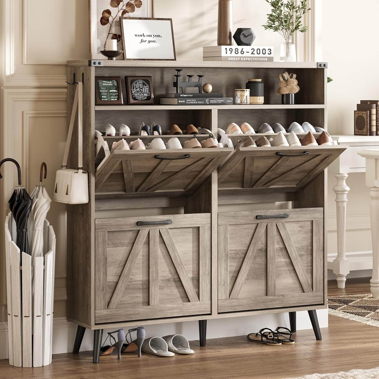 i*-Shoe Cabinet With 4 Flip Dr - Shoe Rack Cabinet Narrow Entryway recension och pris