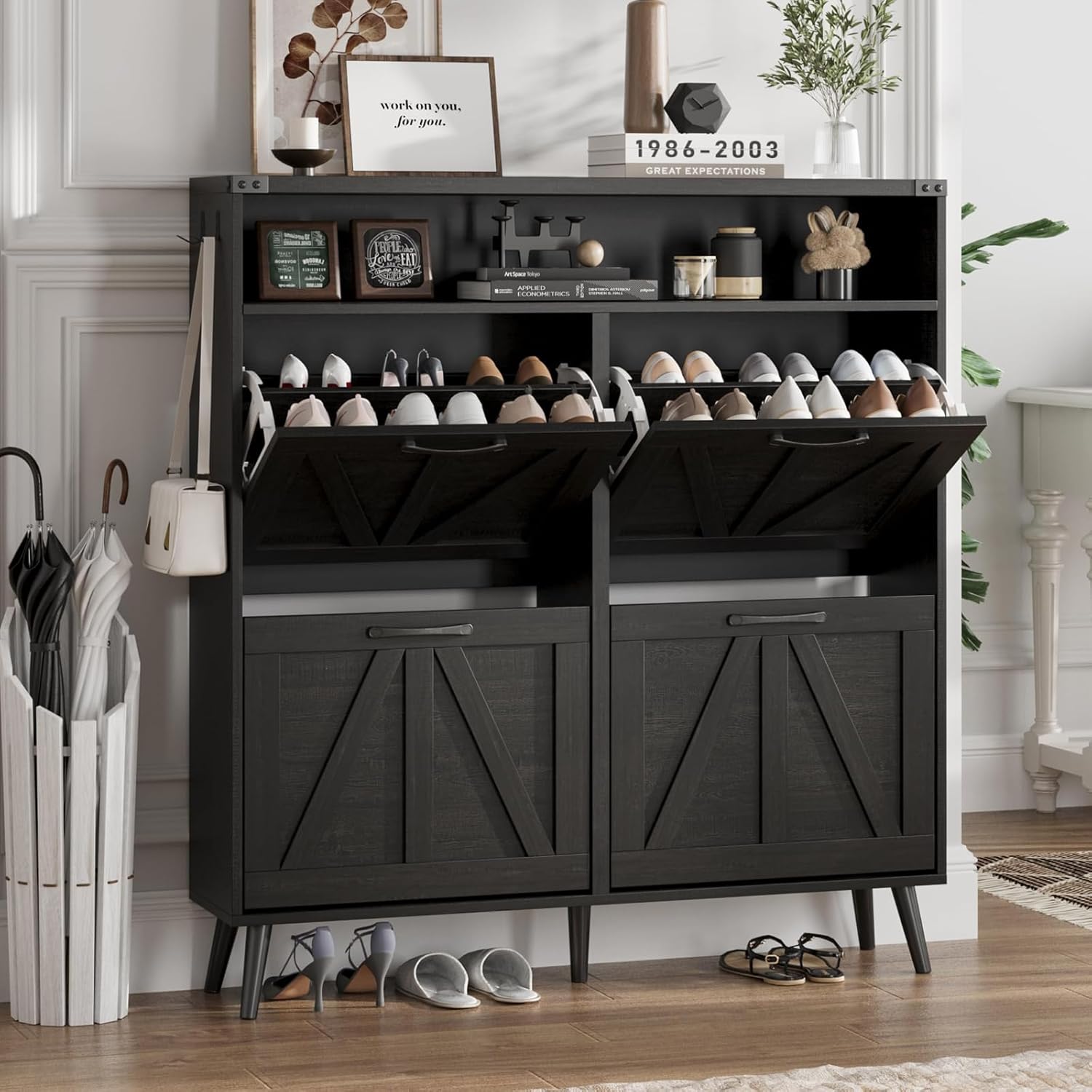 i*-Shoe Cabinet With 4 Flip Dr - Shoe Rack Cabinet Narrow Entryway recension och pris